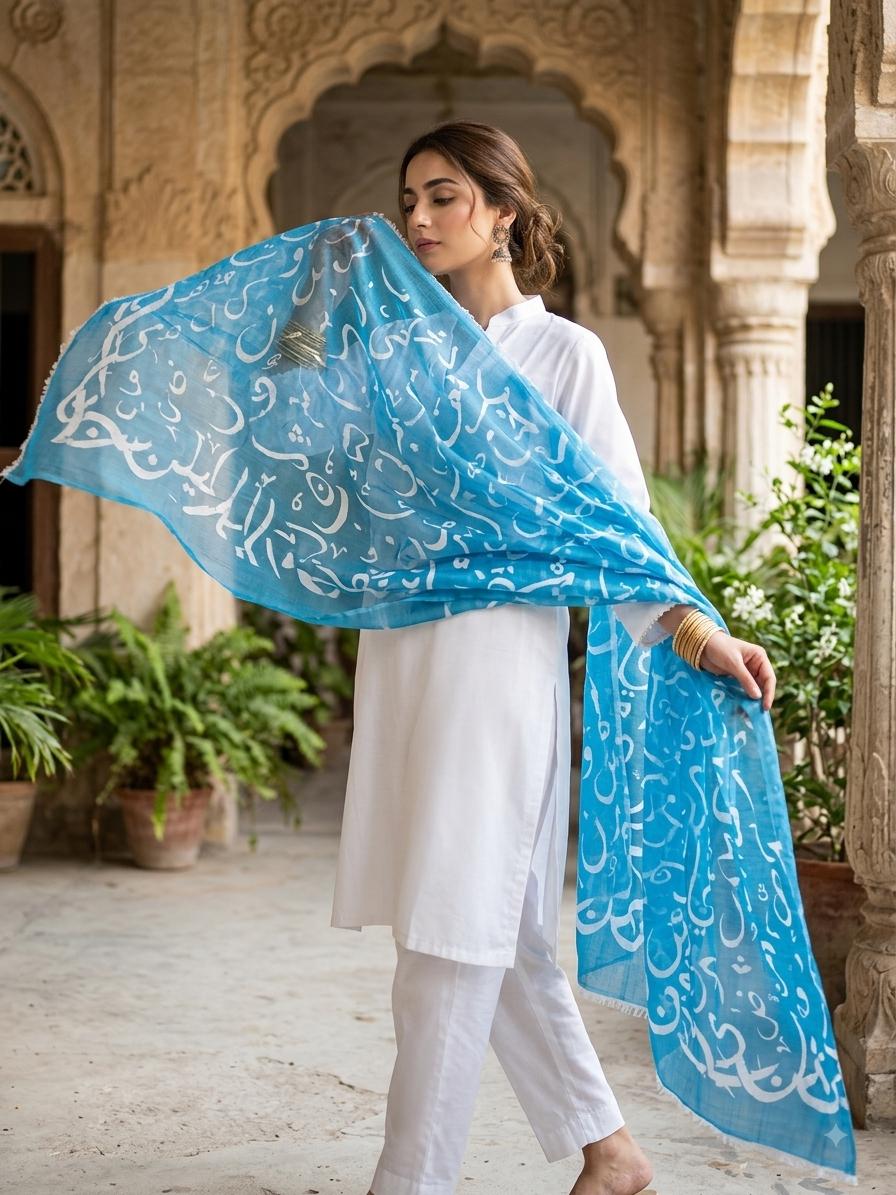 V-Neck Sequence Lace Malai Lawn 3pc Suit with Printed Dupatta