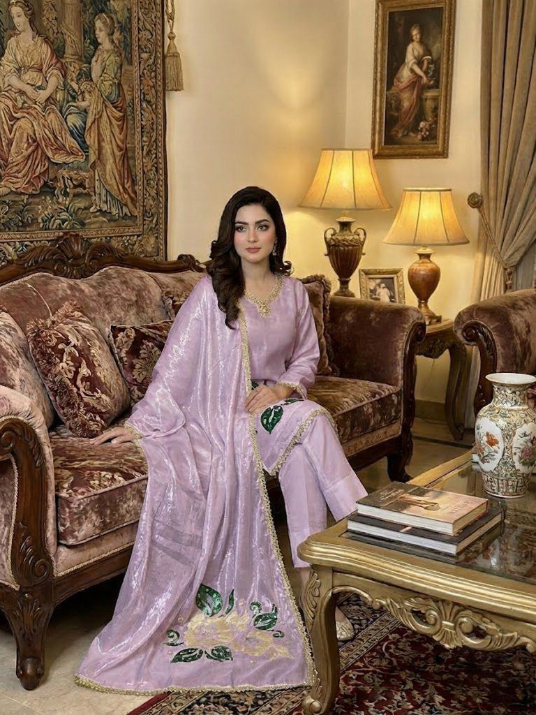 Lava Silk Hand-Painted 3pc Suit with Farshi Shalwar