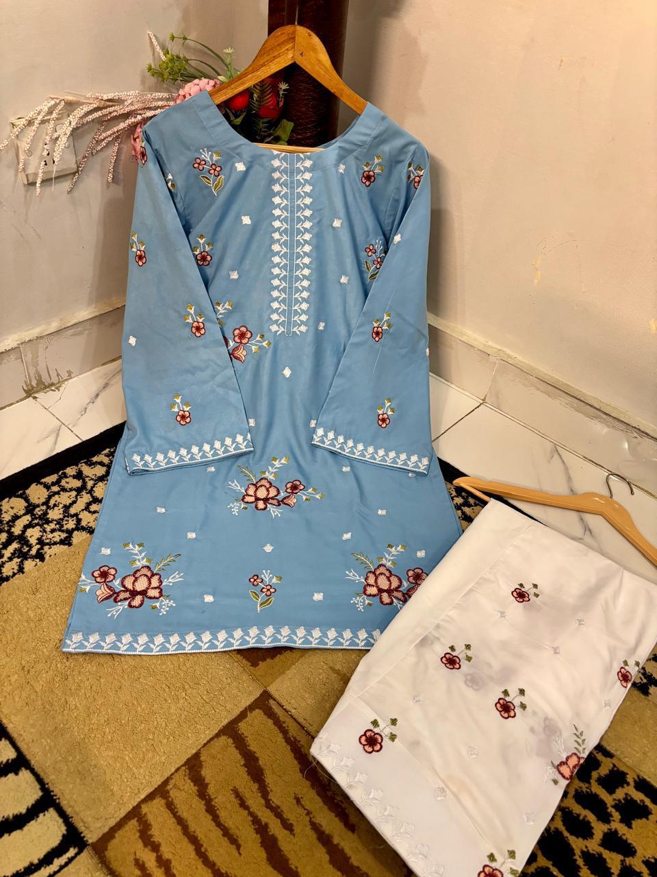 Malai Lawn Floral Embroidered 2pc Suit