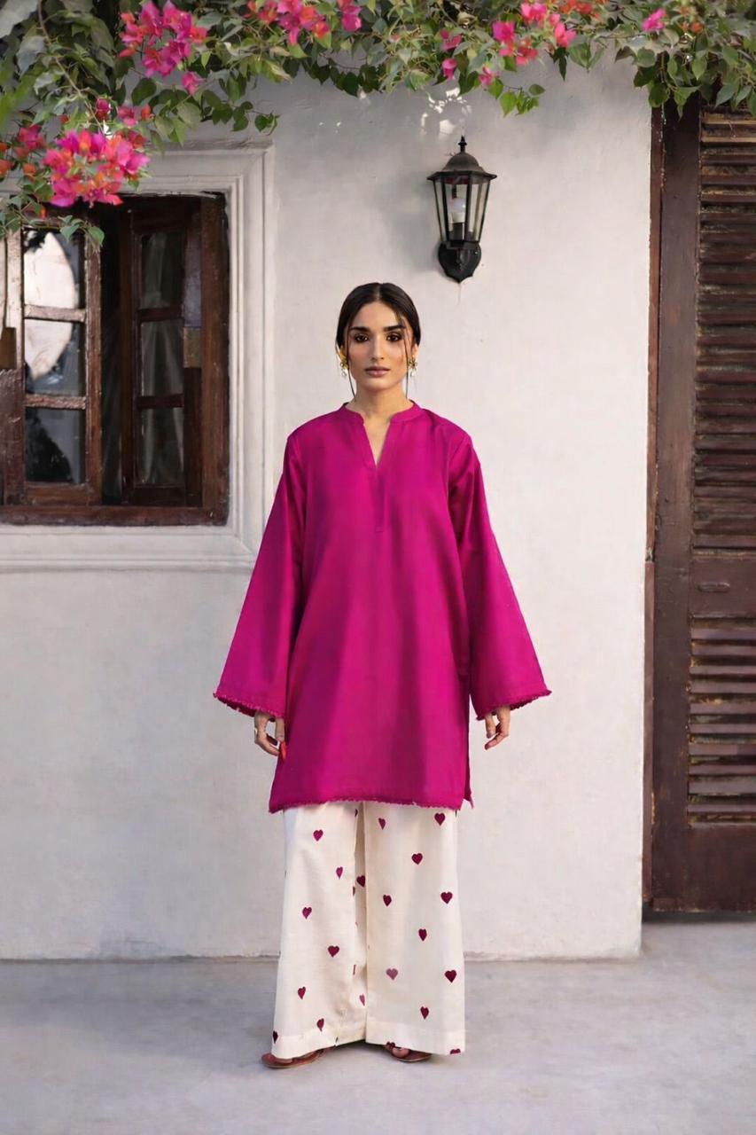 Heart Printed V-Neck Sequence Lace 2pc Suit