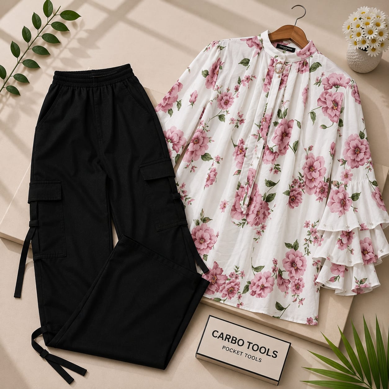 Western 2pc Georgette Shirt with Cargo Pant & Belt