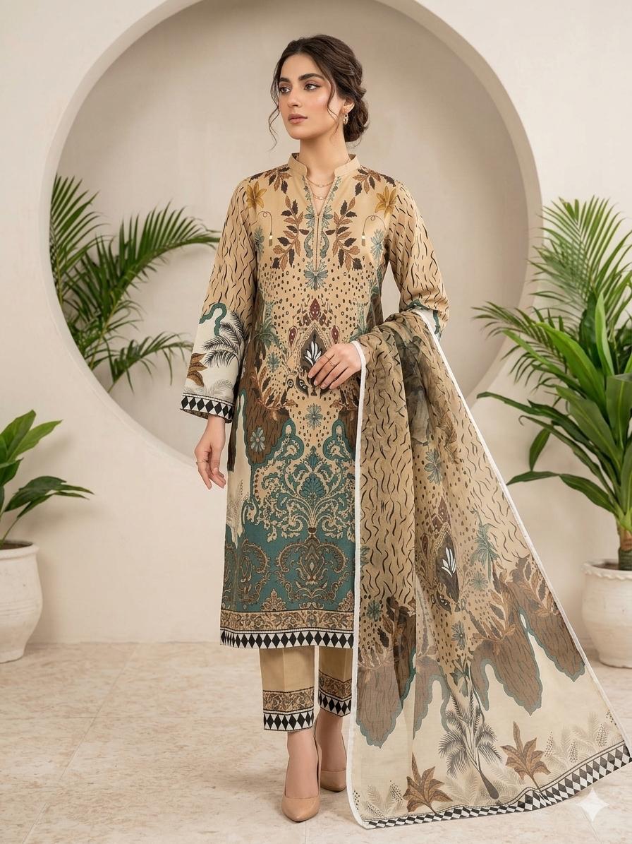 Crepe Silk Digital Printed 3pc Suit