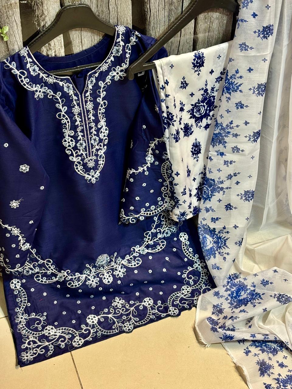 Chicken Kari Embroidered Cut Work 3pc Suit
