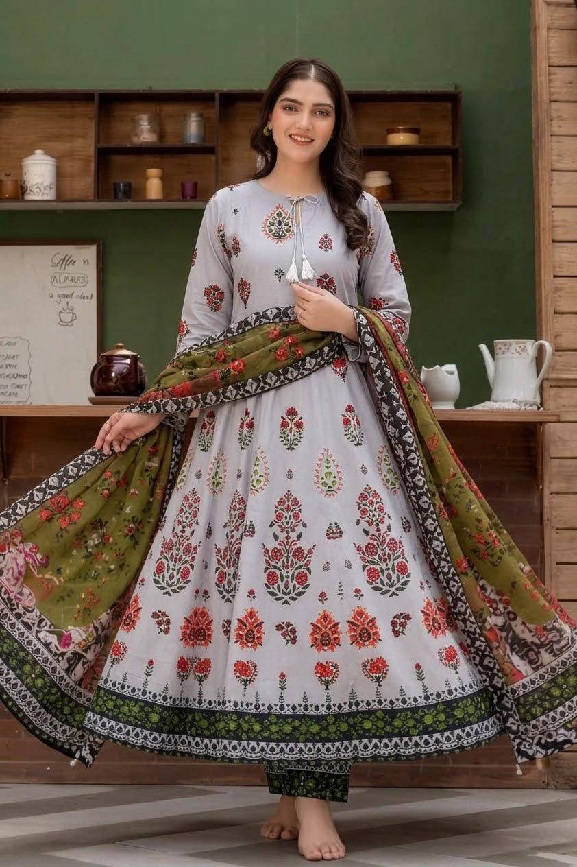 Digital Printed Swiss Lawn Maxi 3pc Dress