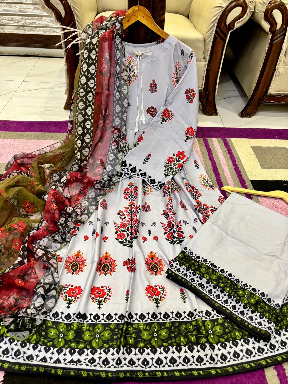 Digital Printed Swiss Lawn Maxi 3pc Dress