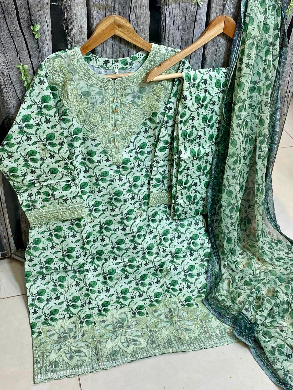 Digital Printed 3-Piece Suit – Embroidered Shirt with Munar Lawn Dupatta