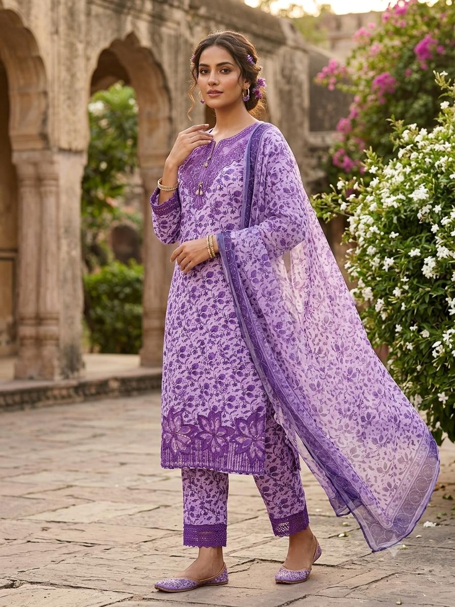 Digital Printed 3-Piece Suit – Embroidered Shirt with Munar Lawn Dupatta