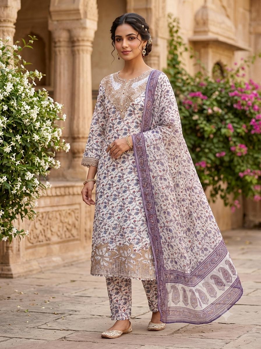 Digital Printed 3-Piece Suit – Embroidered Shirt with Munar Lawn Dupatta