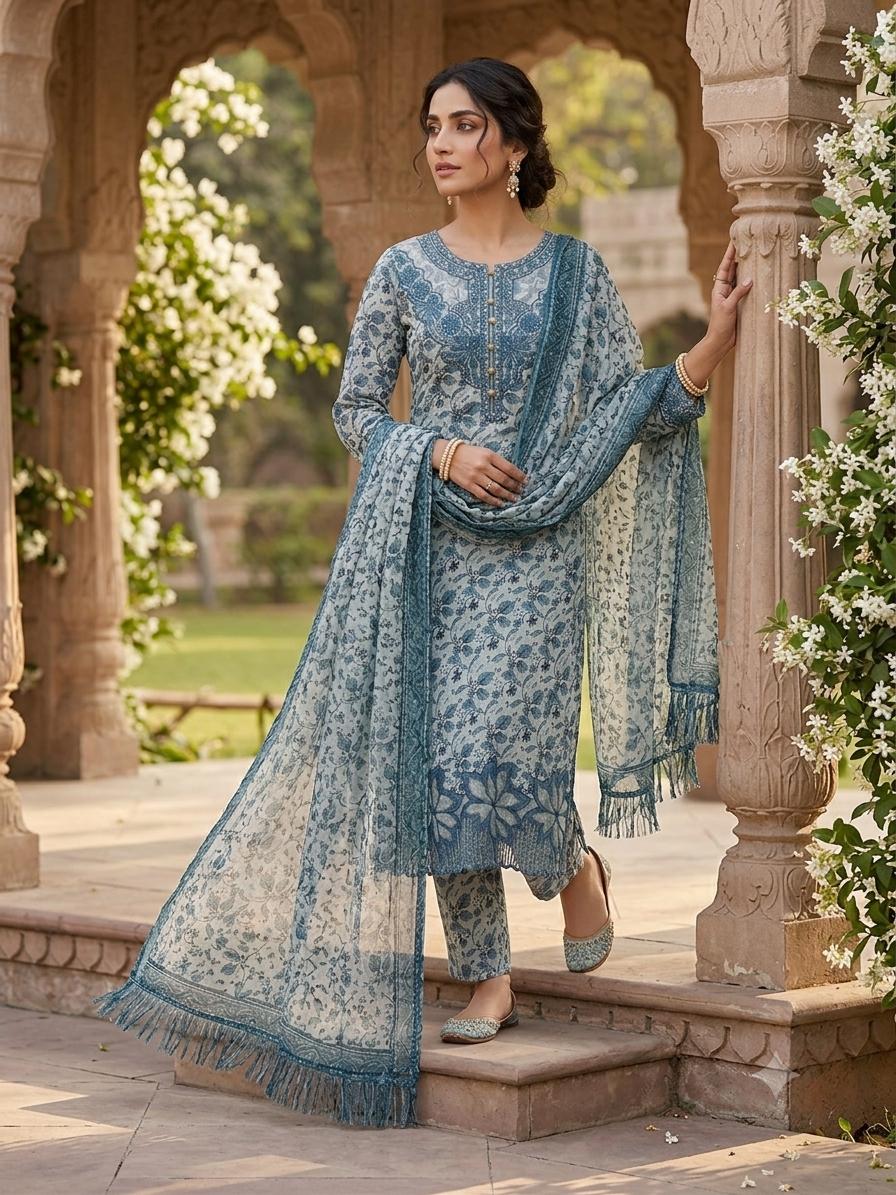 Digital Printed 3-Piece Suit – Embroidered Shirt with Munar Lawn Dupatta