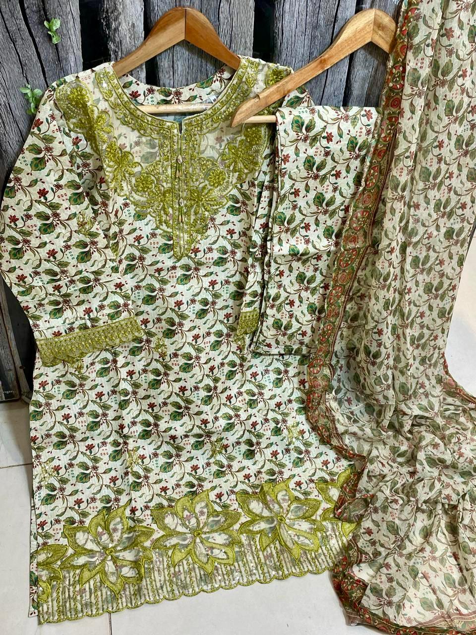 Digital Printed 3-Piece Suit – Embroidered Shirt with Munar Lawn Dupatta
