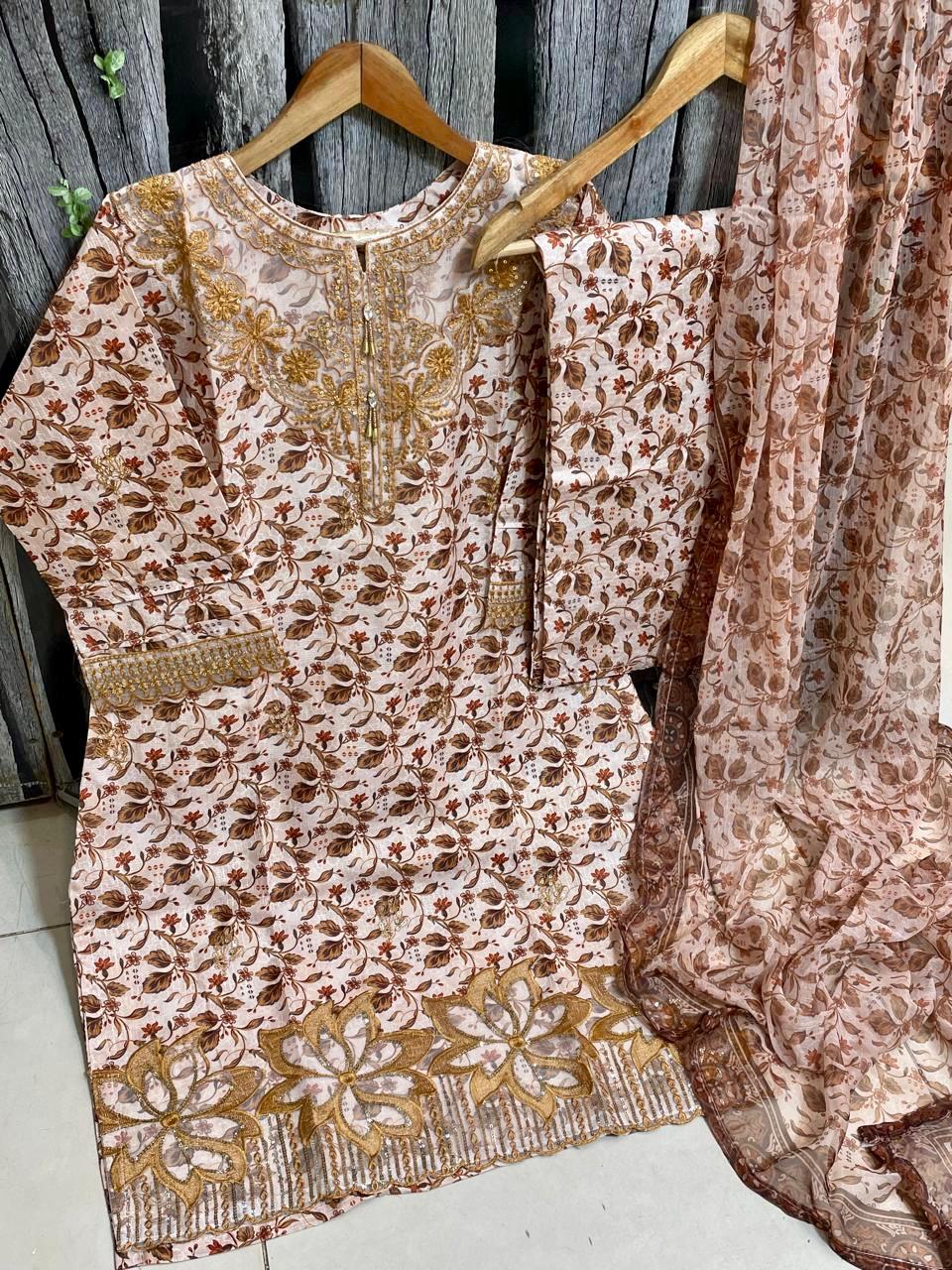 Digital Printed 3-Piece Suit – Embroidered Shirt with Munar Lawn Dupatta