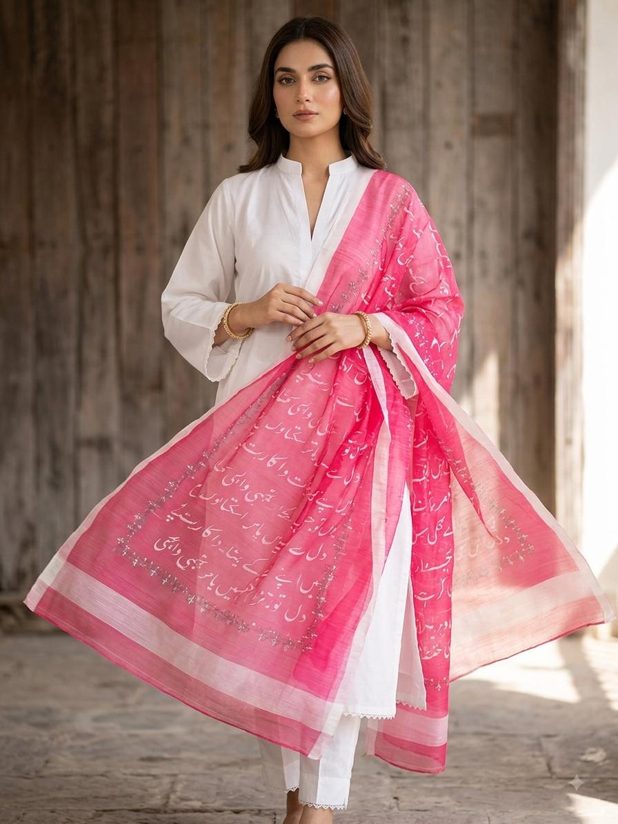 V-Neck Sequence Lace Malai Lawn 3pc Suit with Printed Dupatta