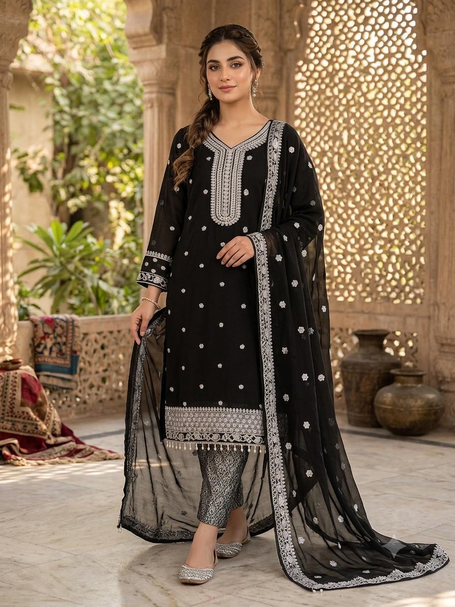 Ideal Luxury Chiffon Heavy Embroidered 3pc Suit