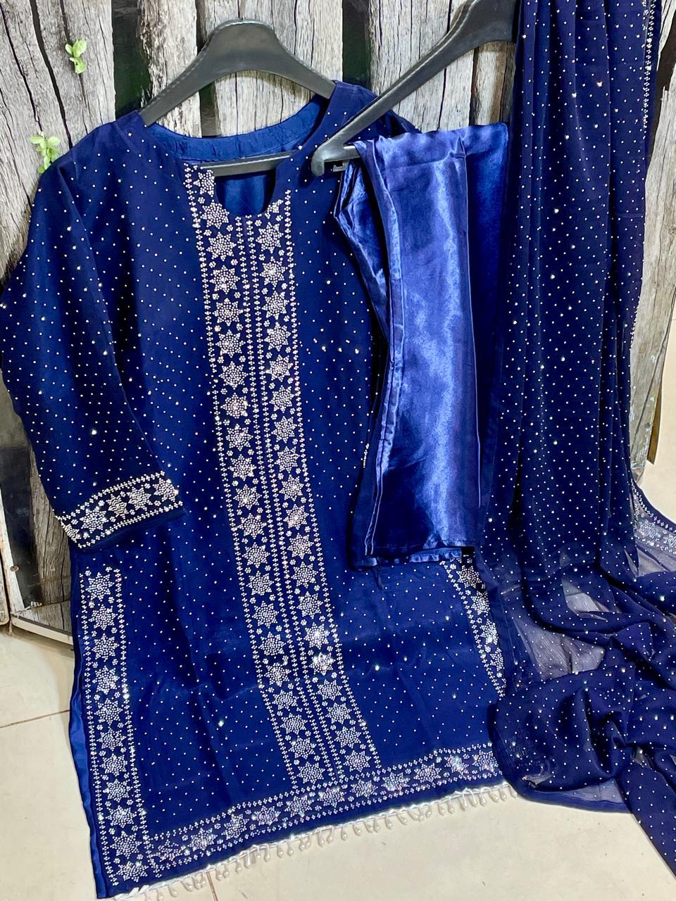 Ideal Luxury Chiffon Heavy Embroidered 3pc Suit