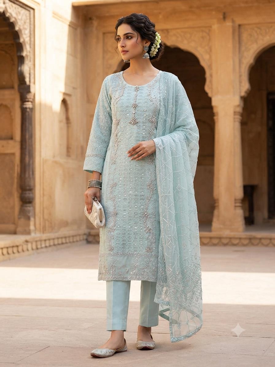 Ideal Luxury Chiffon Heavy Embroidered 3pc Suit