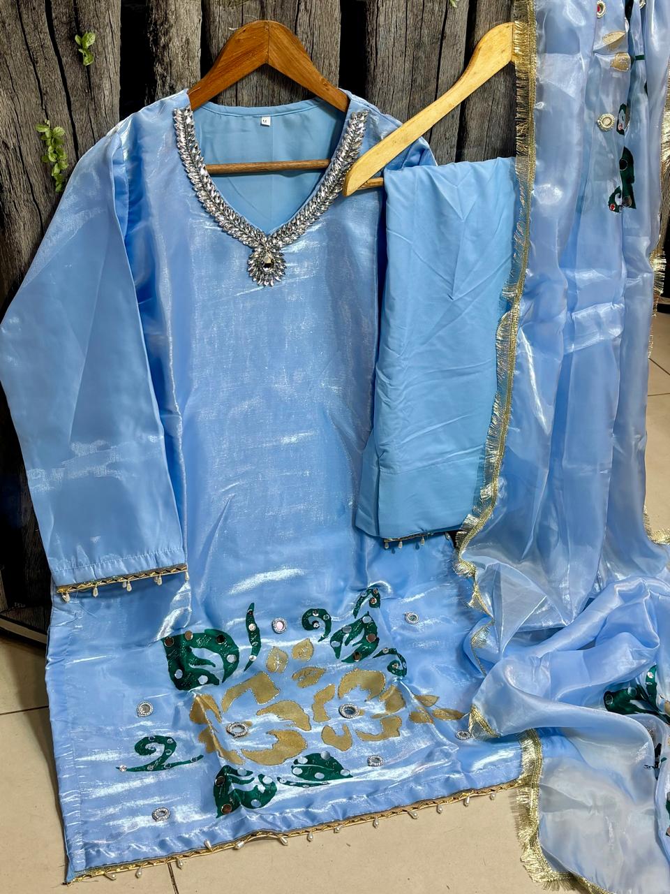 Lava Silk Hand-Painted 3pc Suit with Farshi Shalwar