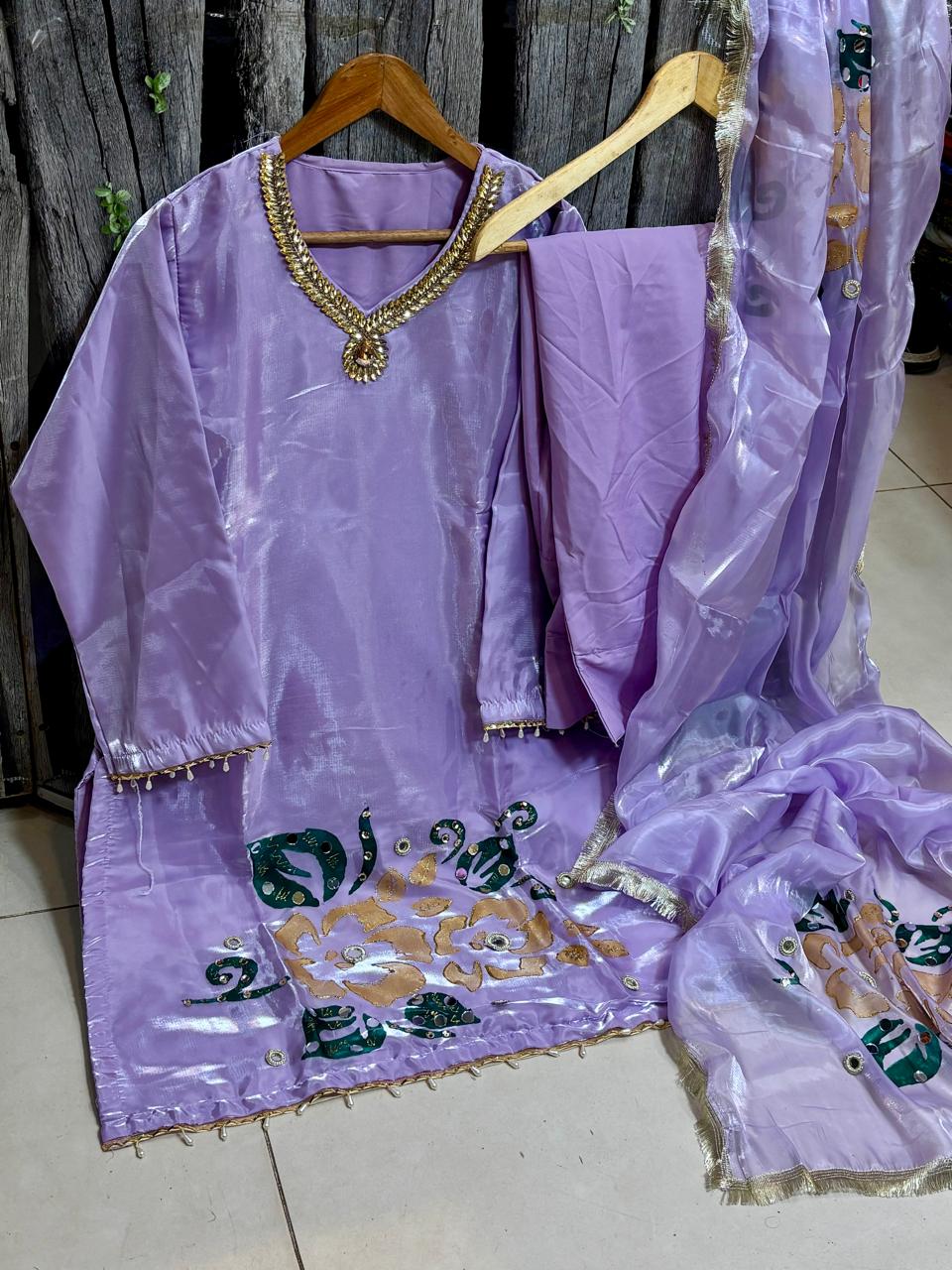 Lava Silk Hand-Painted 3pc Suit with Farshi Shalwar