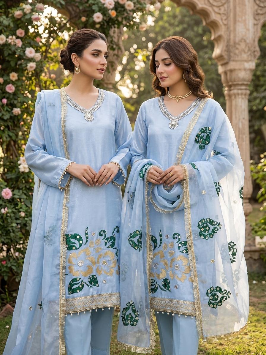 Lava Silk Hand-Painted 3pc Suit with Farshi Shalwar