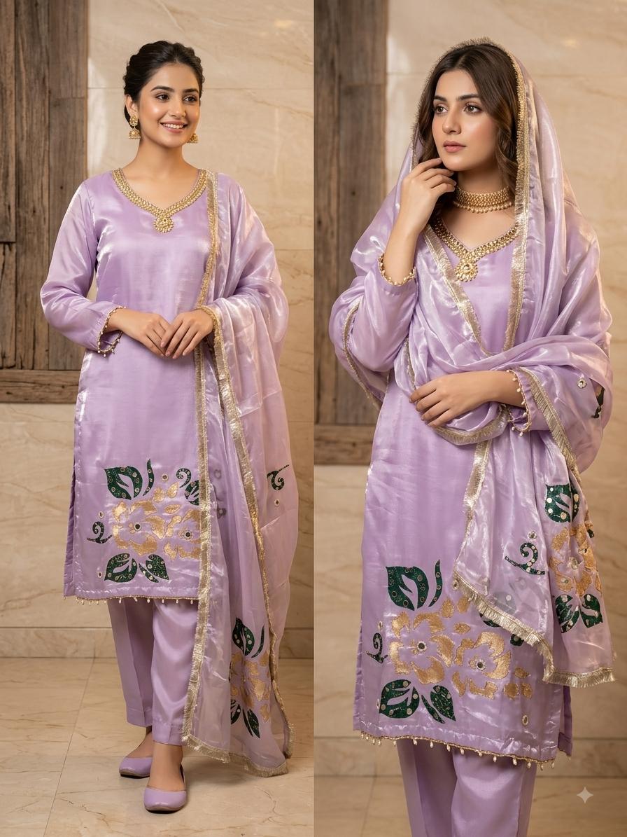 Lava Silk Hand-Painted 3pc Suit with Farshi Shalwar