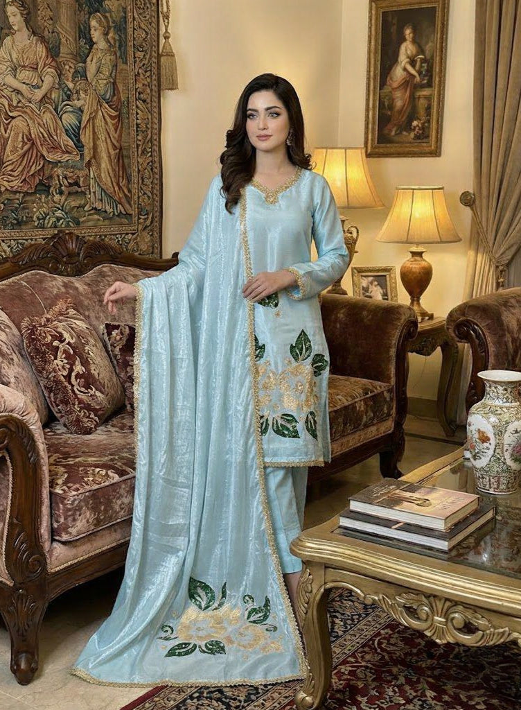 Lava Silk Hand-Painted 3pc Suit with Farshi Shalwar